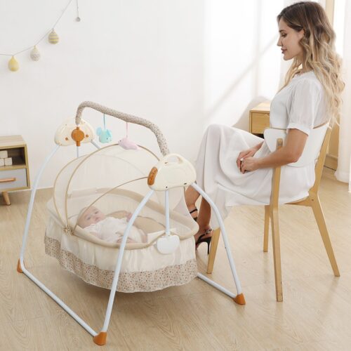 Baby Cradle Khaki | Auto Swing Type with Remote Control | Premium Quality | - Image 6